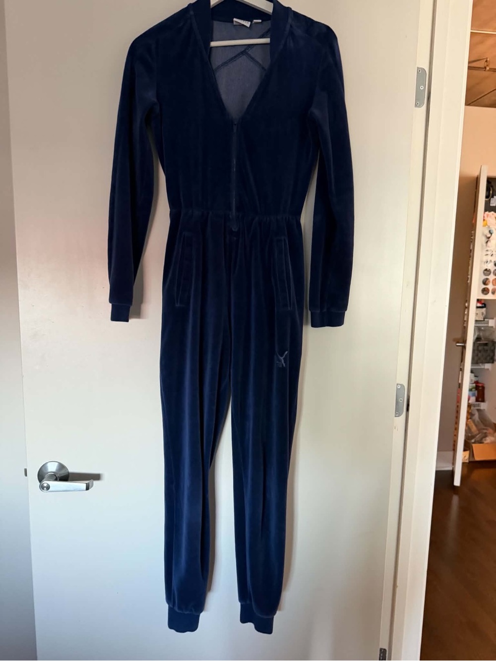 Puma Women's Dark Blue Velour Zip Jumpsuit